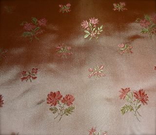 Vintage French Roses Floral Brocade Jacquard Satin Silk ? Fabric Pink Apricot