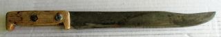 Antique Butcher Knife With Nearly 12 " Carbon Steel Blade And Wood Handle 16 1/2 "