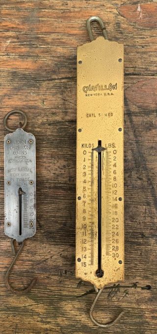 Antique Brass 25 Lb 30 Lb Hanging Scales John Chatillon & Sons Makers N.  Y