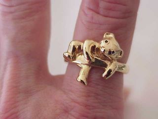 Vintage 14k Solid Gold Koala Bear Ring With Black Enamel Eyes Sz 8 Rare Find
