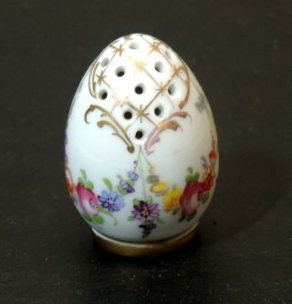 Egg Sugar Shaker Antique Dresden Hand Painted Floral Porcelain China Muffineer