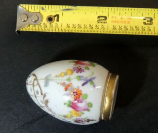 Egg SUGAR SHAKER Antique DRESDEN Hand Painted Floral Porcelain China Muffineer 2