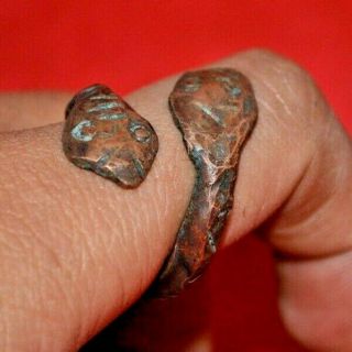 Rare Ancient Roman Bronze Snake Serpent Double Headed Ring - 2nd Century Ad