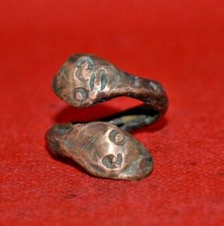 RARE ANCIENT ROMAN BRONZE SNAKE SERPENT DOUBLE HEADED RING - 2nd Century AD 2