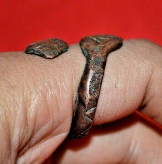 RARE ANCIENT ROMAN BRONZE SNAKE SERPENT DOUBLE HEADED RING - 2nd Century AD 3