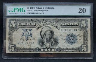 1899 Indian Chief $5 Silver Certificate | PMG VF20 - Large Size - ☆Rare ☆ 3