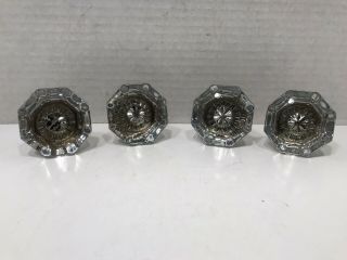 Vintage 8 Point Crystal Clear Glass Door Knobs - Four (4) Total