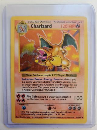 Shadowless Charizard 1999 Pokemon Card Base Set 4/102 Rare Holo.