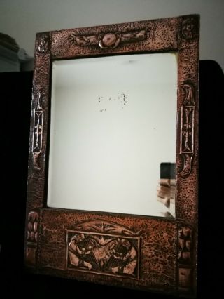 OUTSTANDING RARE ART DECO,  EGYPTIAN REVIVAL,  COPPER AND WOOD MIRROR 3