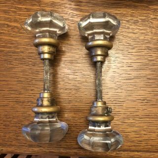 2 Pair Antique/vintage Glass Door Knobs (8 Point) With Spindles