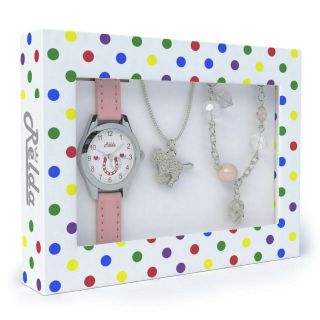 Relda Pink Horse Watch And Girls Jewellery Set For Kids Necklace & Bracelet Gift