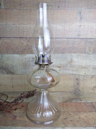 Large Antique Clear Glass Hurricane Oil Lamp P&a Mfg Co Thomaston Conn