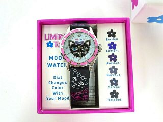 Kids Limited Too Analog Watch Lmt90053 Black Rubber Band Mood Watch Kitten Face