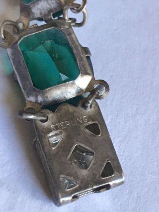 Vintage Antique Art Deco Sterling Green Crystal Open Back Bracelet 2