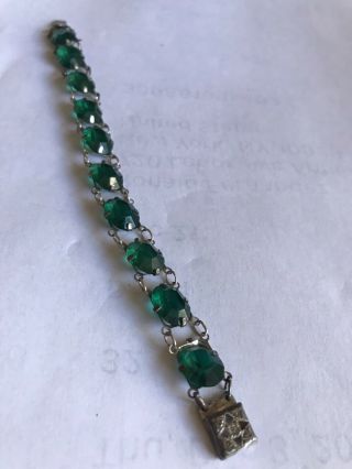 Vintage Antique Art Deco Sterling Green Crystal Open Back Bracelet 3