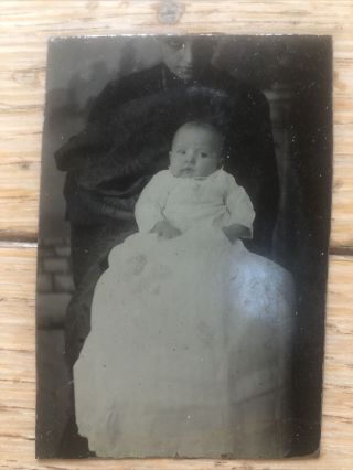 Antique Ninth Plate 1/9 Tintype,  Baby And Hidden Mother,  Creepy