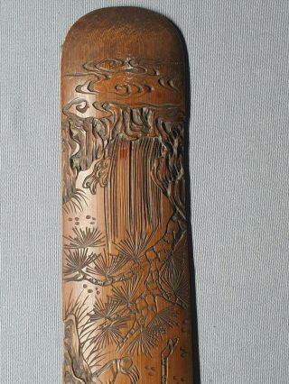 A LARGE 19TH / 20TH CENTURY CHINESE CARVED BAMBOO PAGE TURNER - WATERFALL 3