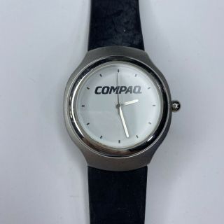 E Sweda Mens Compaq Japan Silver Black Vtg Watch Quartz Stainless