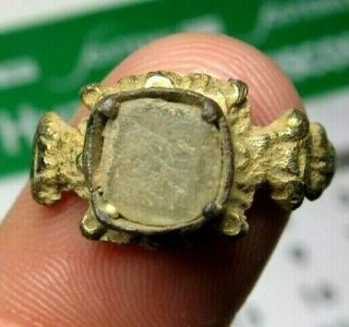 Antique Spanish Medieval Bronze Ring Colonial Times With White Stone 14 - 15th.  C