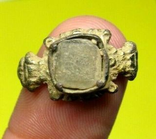ANTIQUE SPANISH MEDIEVAL BRONZE RING COLONIAL TIMES WITH WHITE STONE 14 - 15th.  C 2
