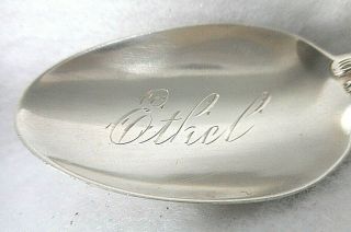 Sterling Silver Souvenir Spoon American Indian Handle " Ethel " In Bowl,  Ca.  1900