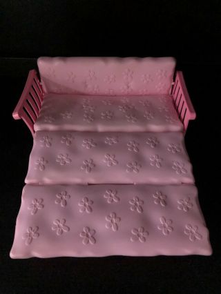 Vintage Barbie Doll House Furniture Accessory Pink Fold Out Sofa Couch Bed 3