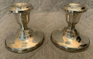 Pair Sterling Silver Candle Holders Marked " M Reinforced With Cement 312 "