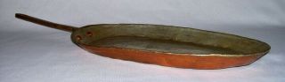Antique Hand Made Low Oval Copper Fish Skillet W/brass Handle