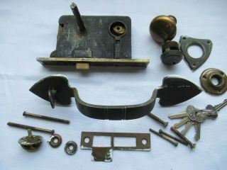 Antique Corbin Mortise Entry Door Lock Set - Complete With Thubb Latch And Keys
