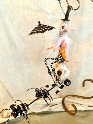 Handmade Creepy Halloween Skelly Spider On Skull Carriage Ride 10” High 9” Long