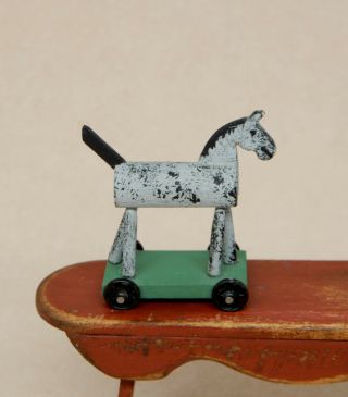 Vintage Wooden Horse Nursery Push Toy Artisan Dollhouse Miniature 1:12
