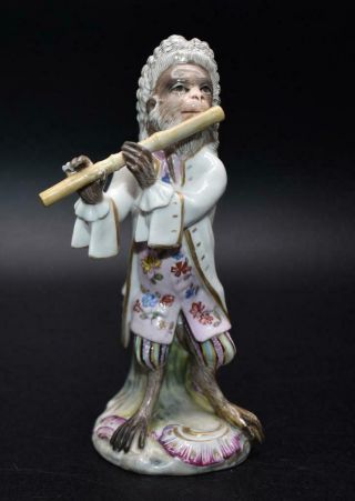 Very Rare Antique 18thc Furstenberg Meissen Mark Monkey Band Figure - Flautist