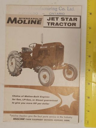 Rare (minneapolis,  Mo. ) 1960 " Minneapolis Moline Jet Star Tractor " Brochure