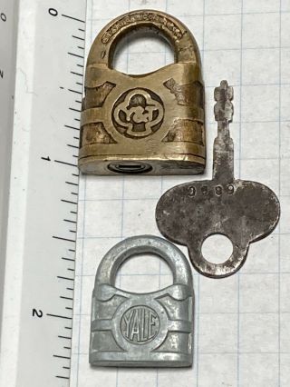 Smallest Miniature Brass Yale / Y&t With Key,  Souvenir Padlock Lock,  Antique