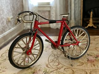 Vintage Miniature Dollhouse Artisan Made Red Metal Bicycle Bike Garage Street
