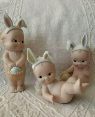 Set Of 3 Vintage 1994 Enesco Kewpie Baby Bisque Porcelain Easter Figurines