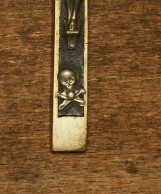 Antique Silvered Nuns Skull & Cross Bones Crucifix With A Ebony Wood Inlay 4.  12 "