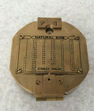 Rare Vintage Antique Solid Brass Natural Sine Stanley London Compass Vgc