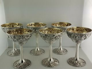 6 Rare Sterling S Kirk & Son Cocktail Cups Repousse No.  165a