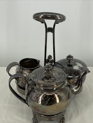 Antique Wilcox Silverplate Co 3 Piece Tea Set W Carrier Tray Estate Find 246