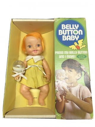 Vintage 1970 Era Belly Button Baby By Ideal In Yellow W/ Orange Hair.