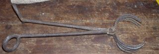 Antique Blacksmith Hand Forged Eagle Claw Coal Tong Farm Tool Glass Blowing