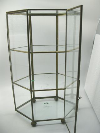 Vintage Curio Display Case Brass Framed Glass 3 Levels Enclosed 10.  5  Tall