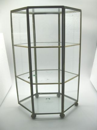 Vintage Curio Display Case Brass Framed Glass 3 Levels Enclosed 10.  5  Tall 2