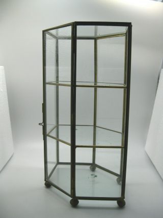 Vintage Curio Display Case Brass Framed Glass 3 Levels Enclosed 10.  5  Tall 3