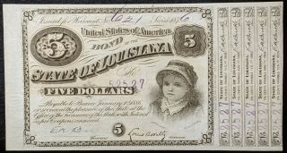 1879 United States Of America Bond Of The State Of Louisiana 5 Dollar Baby Bond