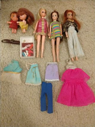 3 Vintage Dawn Dolls,  Clothes,  Shoes And 2 Uneeda Pee Wees