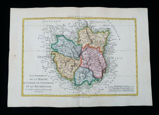1787 Bonne & Desmarest - Rare Map France,  La Marche,  Limousin,  Auvergne,  Limoges