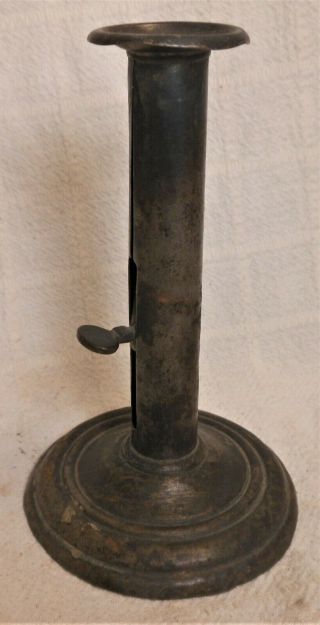 Good 19th Century Iron Push - Up Candlestick,  Base Detail