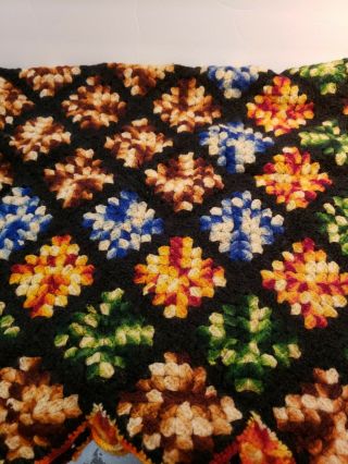 Handmade Vintage Crochet Granny Square Knit Afghan Throw Blanket 60x46 Black
